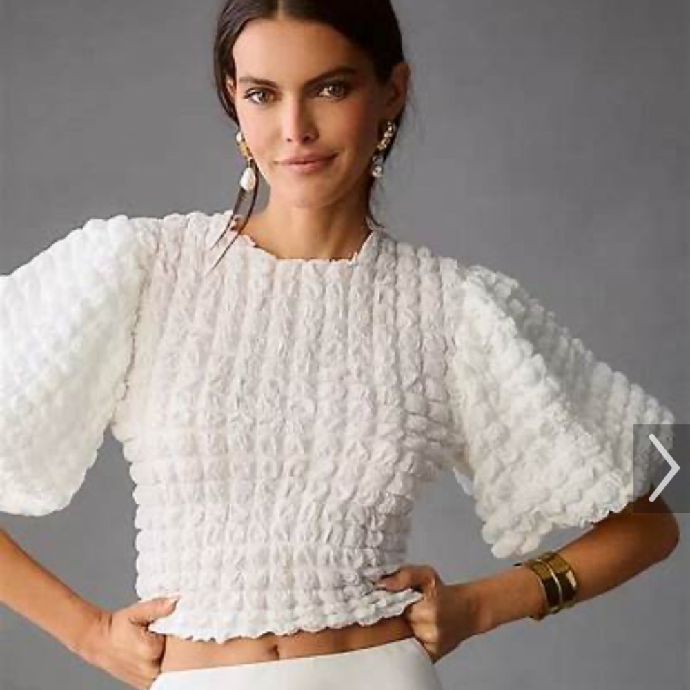 Anthropologie eri & ali Textured Puff Sleeve Top